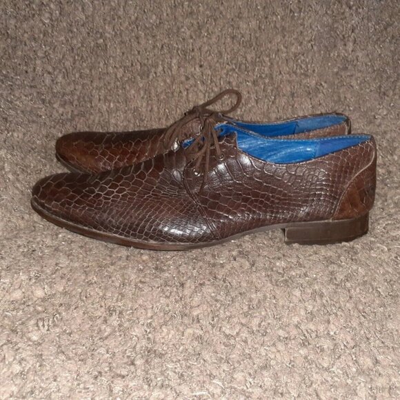 JOHN FLUEVOG-The Headliners-Gable Faux-Python Snakeskin Leather Derby-Sz 9-VG - Picture 2 of 8